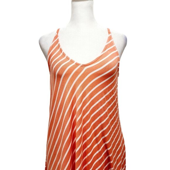 Orange & White Striped Sleeveless A-Line Dress Medium Lightweight Casual Size M - Picture 13 of 16